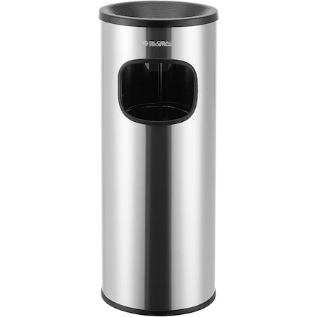 Global Industrial 3 Gallon Ashtray Trash Can, Stainless Steel, Matte 615153